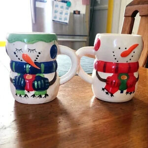 Bay Island Snowman Hot Cocoa Coffee Mugs Ceramic Set 2  10 Oz